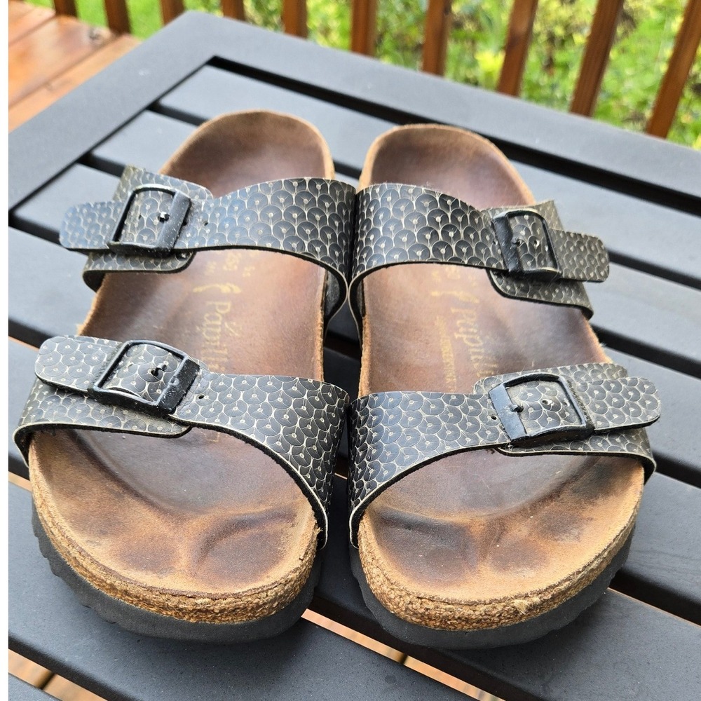 Papillio Birkenstock Arizona Sandals Black Honeycomb Slides Womens 39 8.5